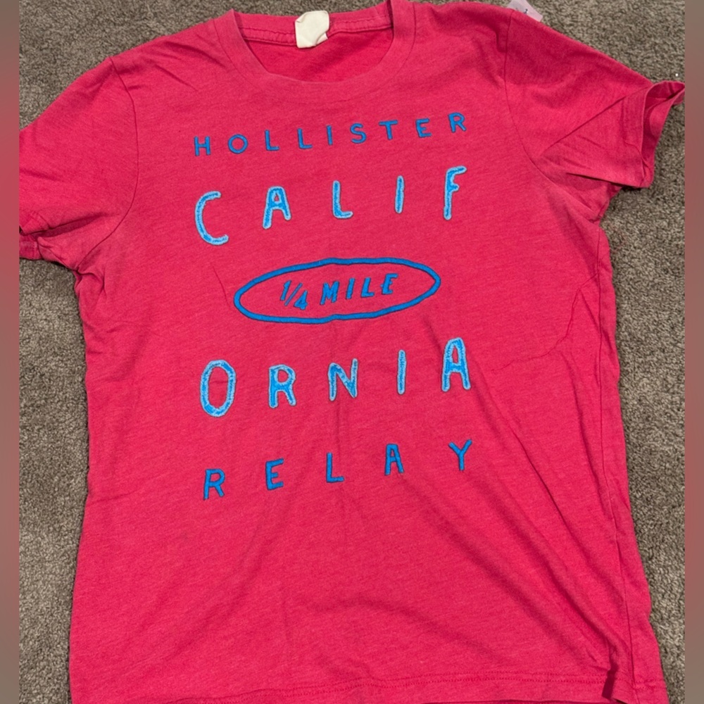 Hollister Vibrant Red Tee with blue embroidery